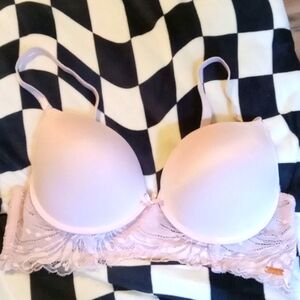 Rachel By Rachel Roy Light Pink Lace Padded Bra 36C gold tone accents